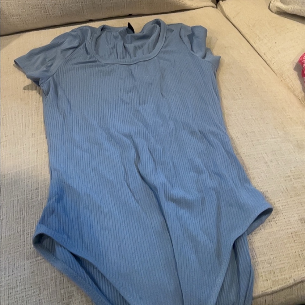 SHEIN Sky Blue Ribbed Bodysuit
